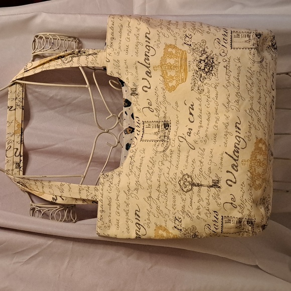 Keys to Paris * Reversible Canvas Tote Cream Birdhouse Interior W/ Pocket BG220 - Picture 4 of 8